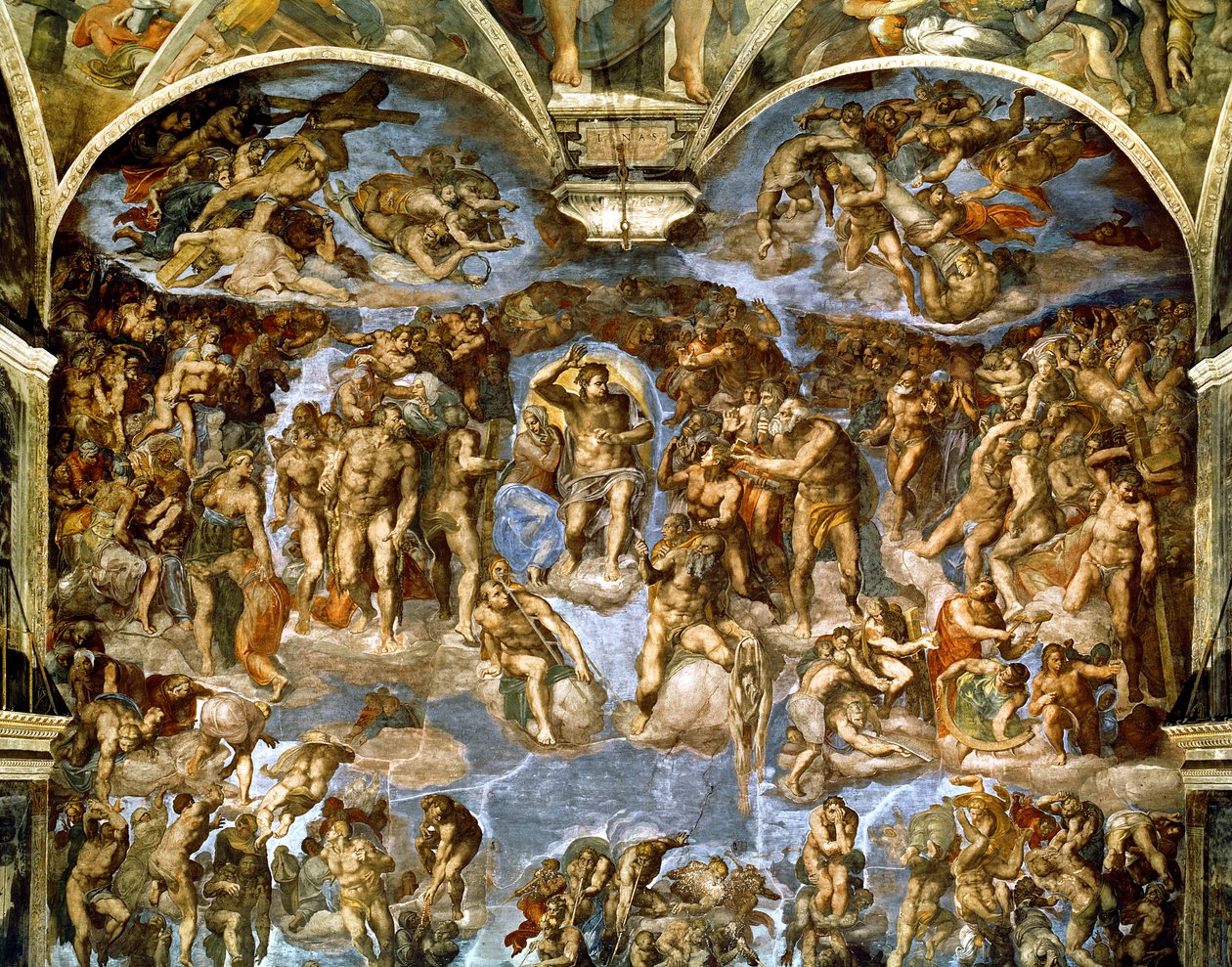 Det Sixtinske Kapel: The Last Judgement, 1538-41 (før-restaurering) af Michelangelo Buonarroti