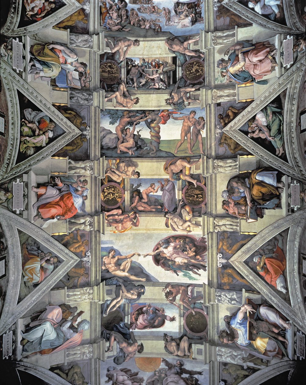 Det Sixtinske Kapels loft og lunetter, 1508-12 (efter restaurering) af Michelangelo Buonarroti