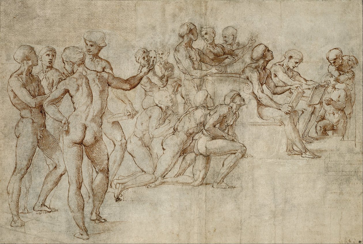 Skitse til den nederste venstre del af Disputa af Michelangelo Buonarroti