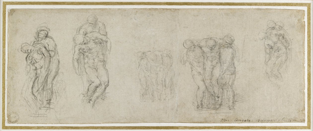 Studier til Pieta Rondanini, ca. 1552 (kridt på papir) af Michelangelo Buonarroti