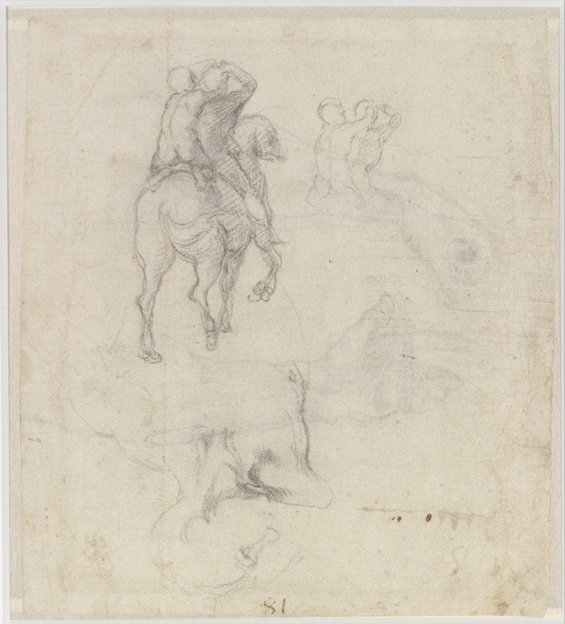 Studier af en hest med to nøgenryttere og en mandlig torso af Michelangelo Buonarroti