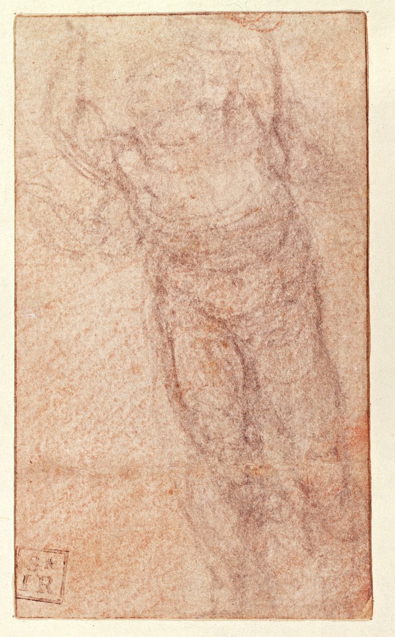 Studie til "Opstandelsen", ca.1532-34 (rød og sort kridt på papir) (recto) af Michelangelo Buonarroti