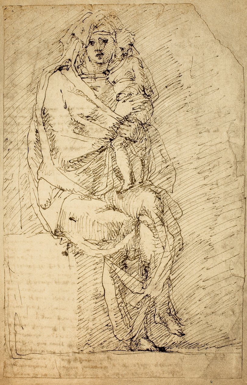 Studie til en Madonna med barn; tegning af Michelangelo. Casa Buonarroti, Firenze af Michelangelo Buonarroti