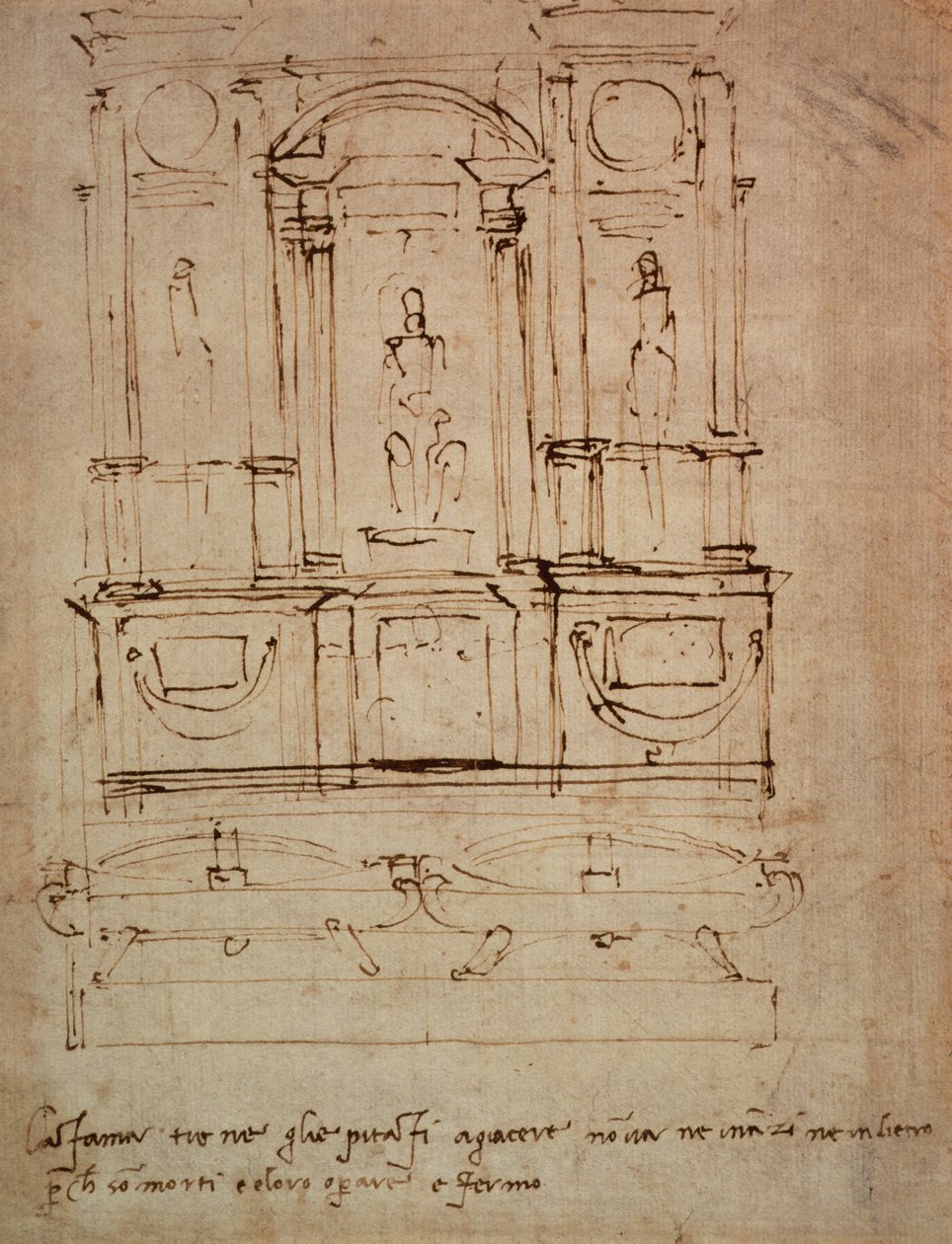 Studie til en dobbeltgrav til Medici-gravene i det nye sakristi, 1521 af Michelangelo Buonarroti