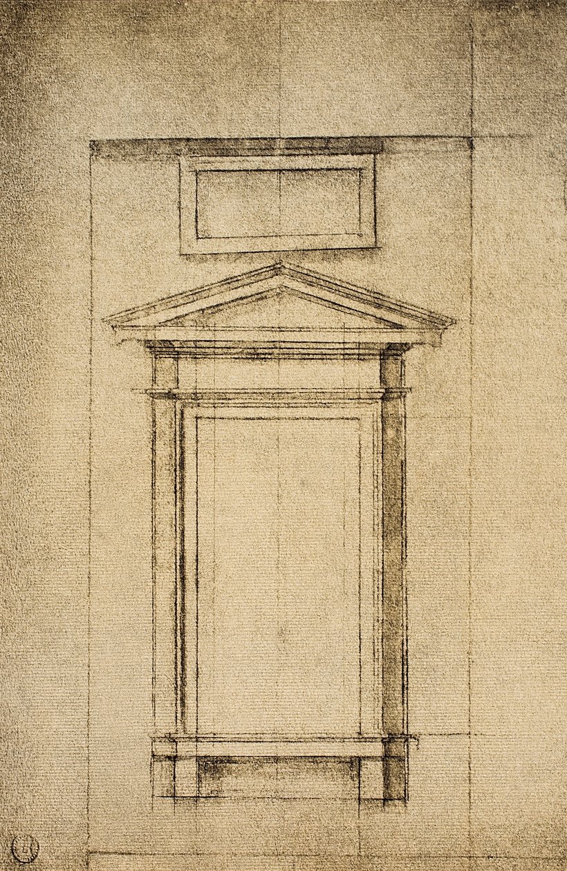 Studie til et vindue i vestiboloen på Laurentian Library; tegning af Michelangelo. Casa Buonarroti, Firenze af Michelangelo Buonarroti