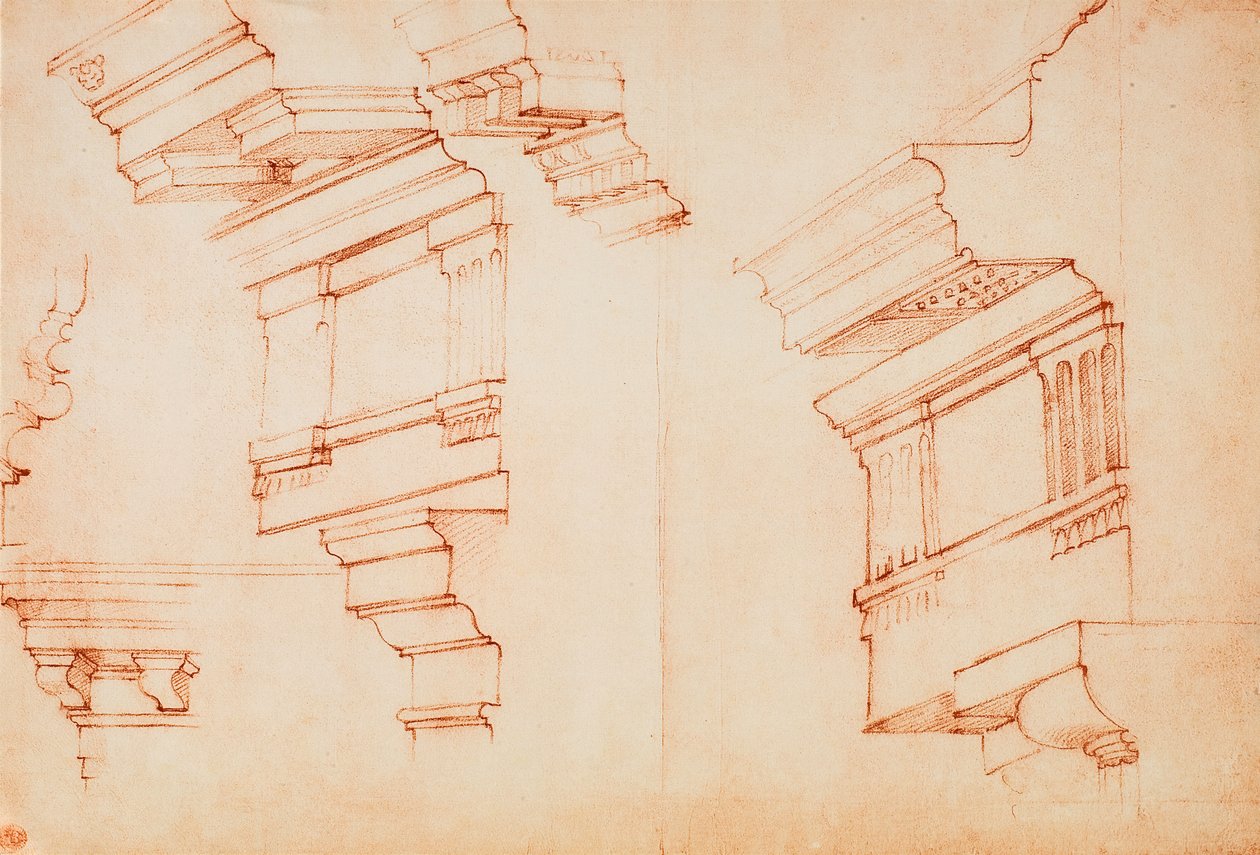 Undersøgelse til entablatur og gesims; tegning af Michelangelo. Casa Buonarroti, Firenze af Michelangelo Buonarroti