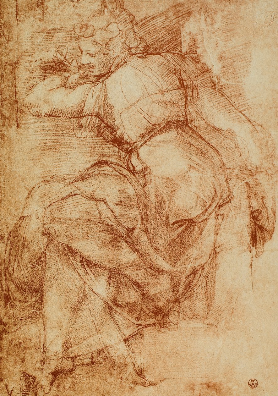 Studie for den libyske sibylle på hvælvingen i Det Sixtinske Kapel, Michelangelo. Kabinet for tegninger og tryk, Uffizi, Firenze af Michelangelo Buonarroti