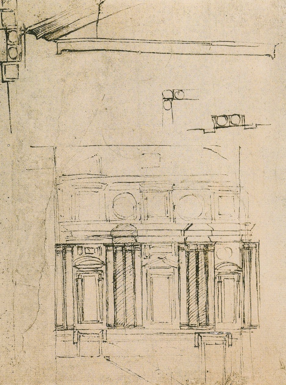 Studie til facaden af Ricettoen i Laurentian Library, tegning af Michelangelo. Casa Buonarroti, Firenze af Michelangelo Buonarroti