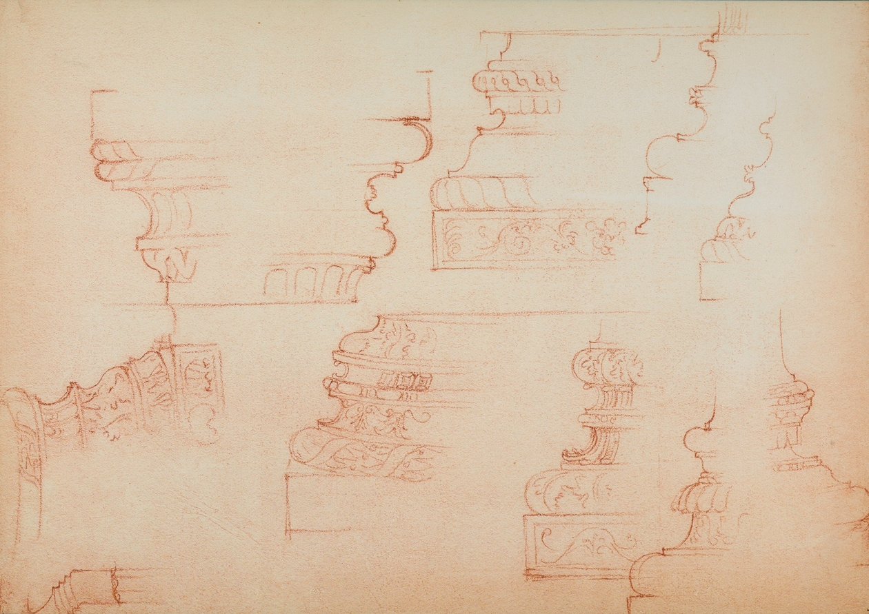 Undersøgelse for forskellige søjlebaser; tegning af Michelangelo. Casa Buonarroti, Firenze af Michelangelo Buonarroti