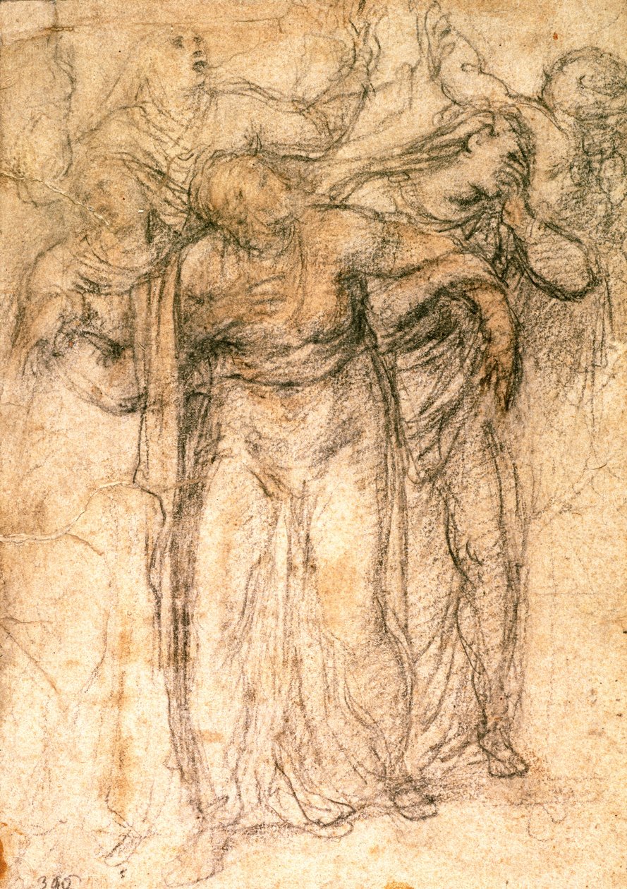 Studie af sørgende kvinder (kul på papir) (recto) af Michelangelo Buonarroti