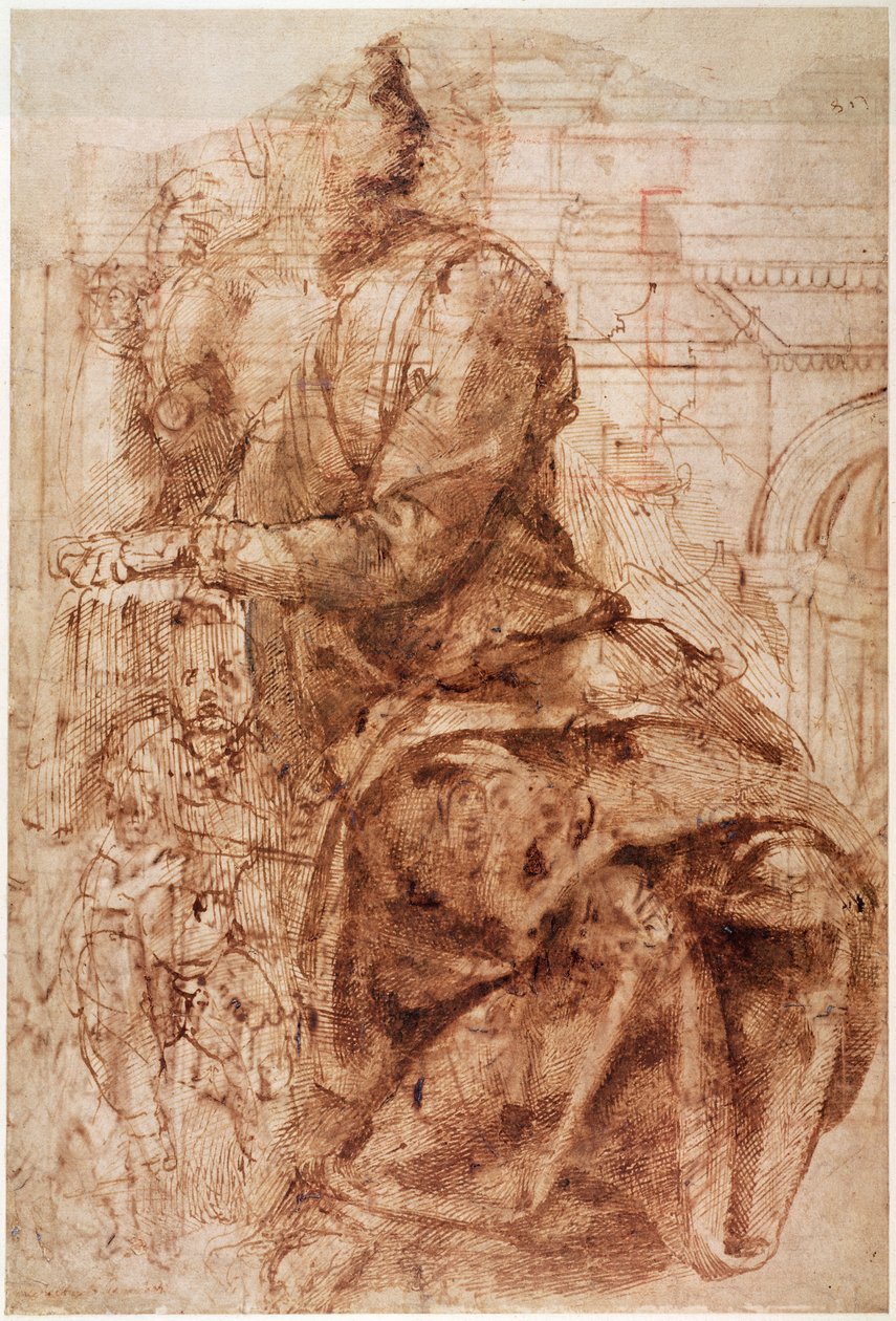 Studie af Sibyl (blæk på papir) af Michelangelo Buonarroti