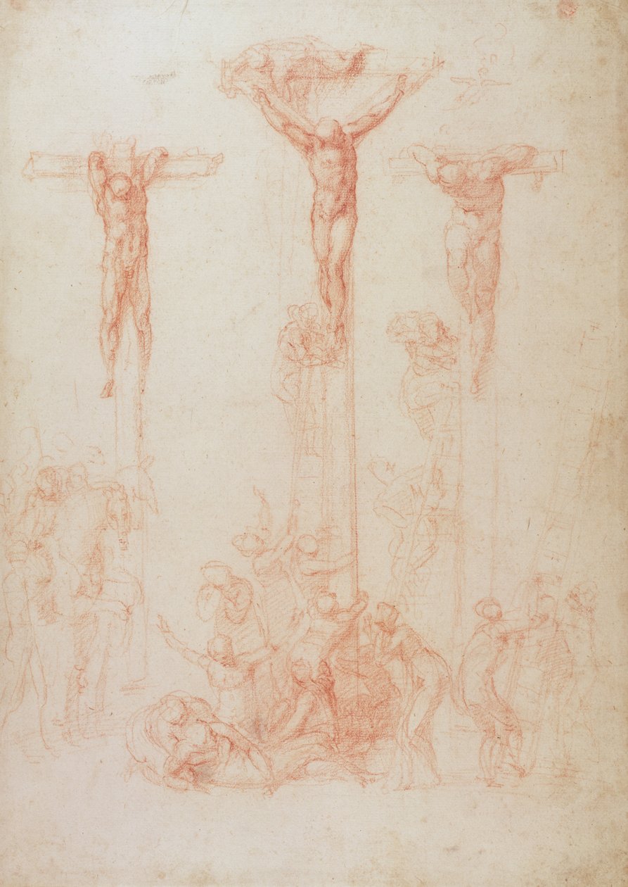 Studie af tre kors (rødt kridt på papir) af Michelangelo Buonarroti