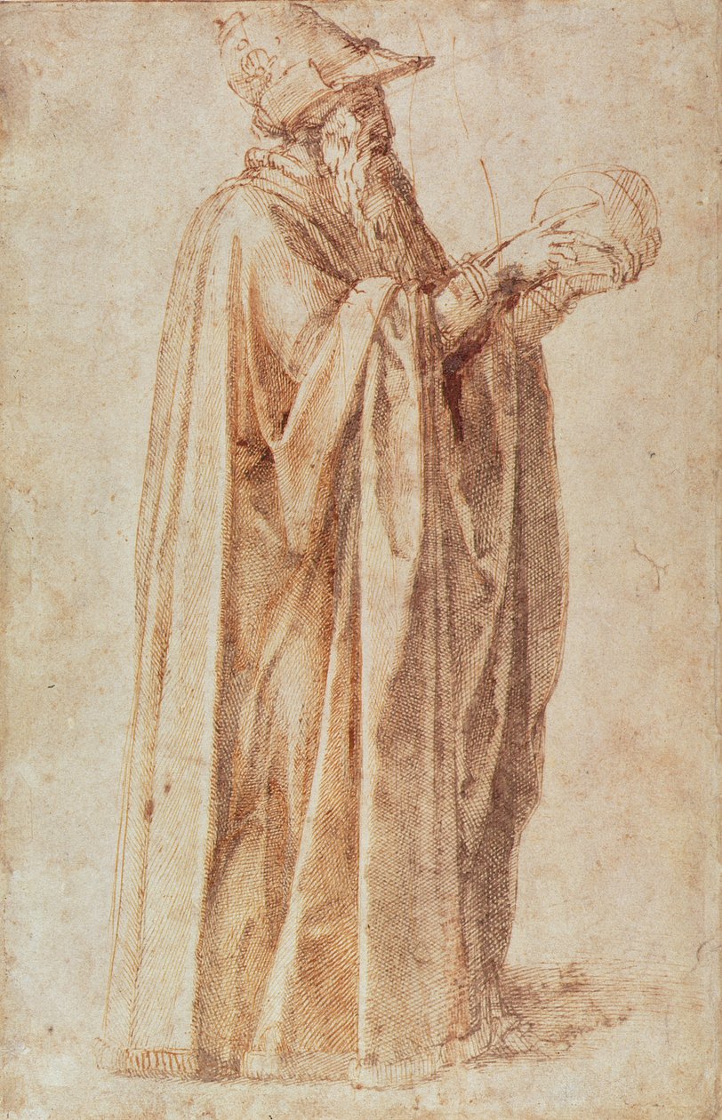 Studie af en mand (blæk på papir) af Michelangelo Buonarroti