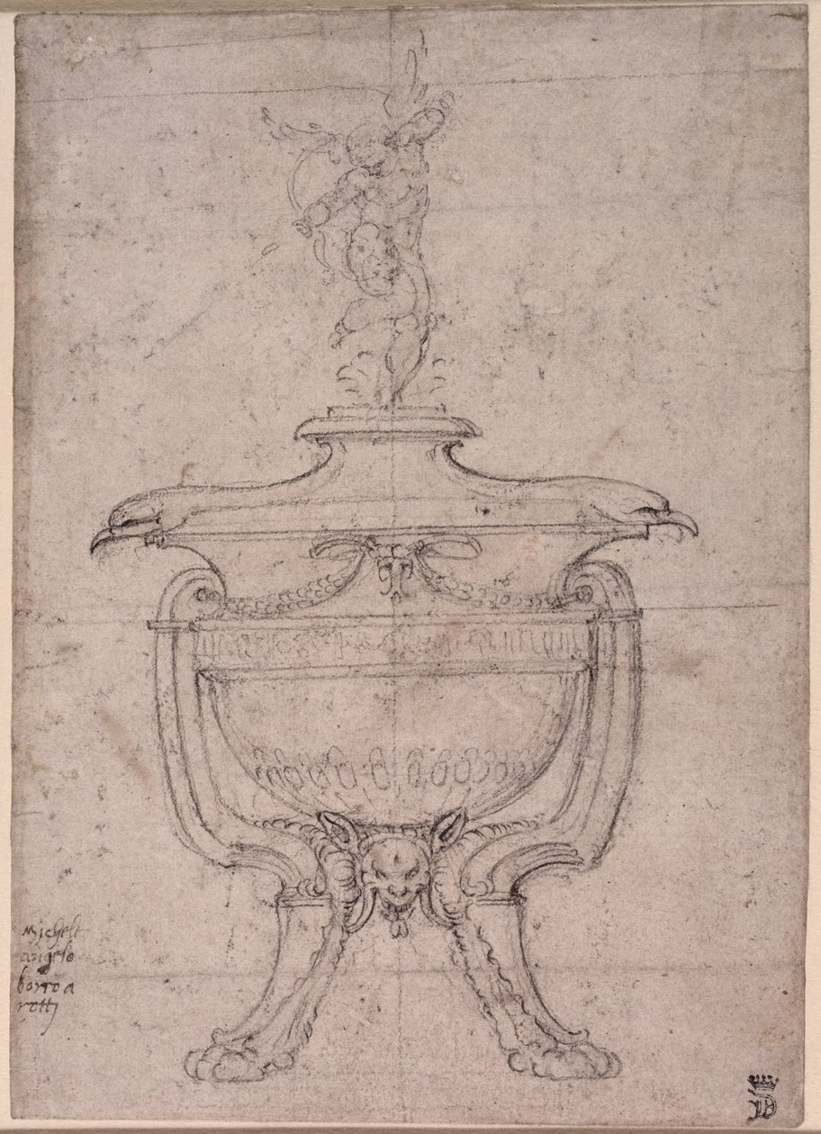 Studie af en dekorativ urne (pen og blæk på papir) af Michelangelo Buonarroti