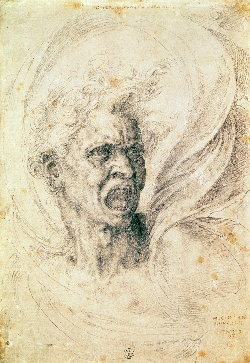 Studie af en mand, der råber (kul på papir) af Michelangelo Buonarroti