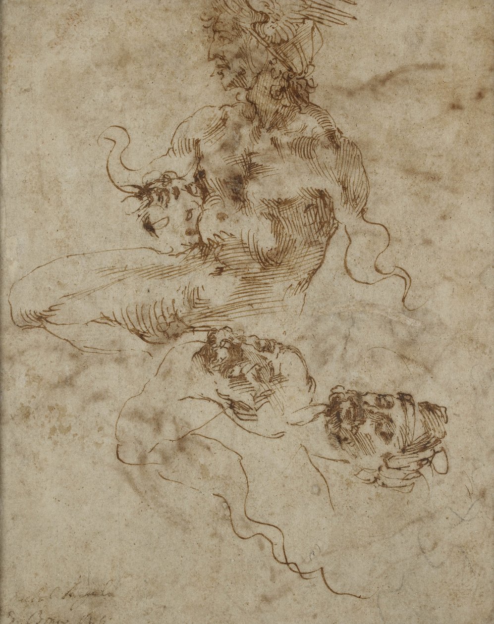 Studie af en siddende ung mand, med hovedstudier, c.1502 af Michelangelo Buonarroti