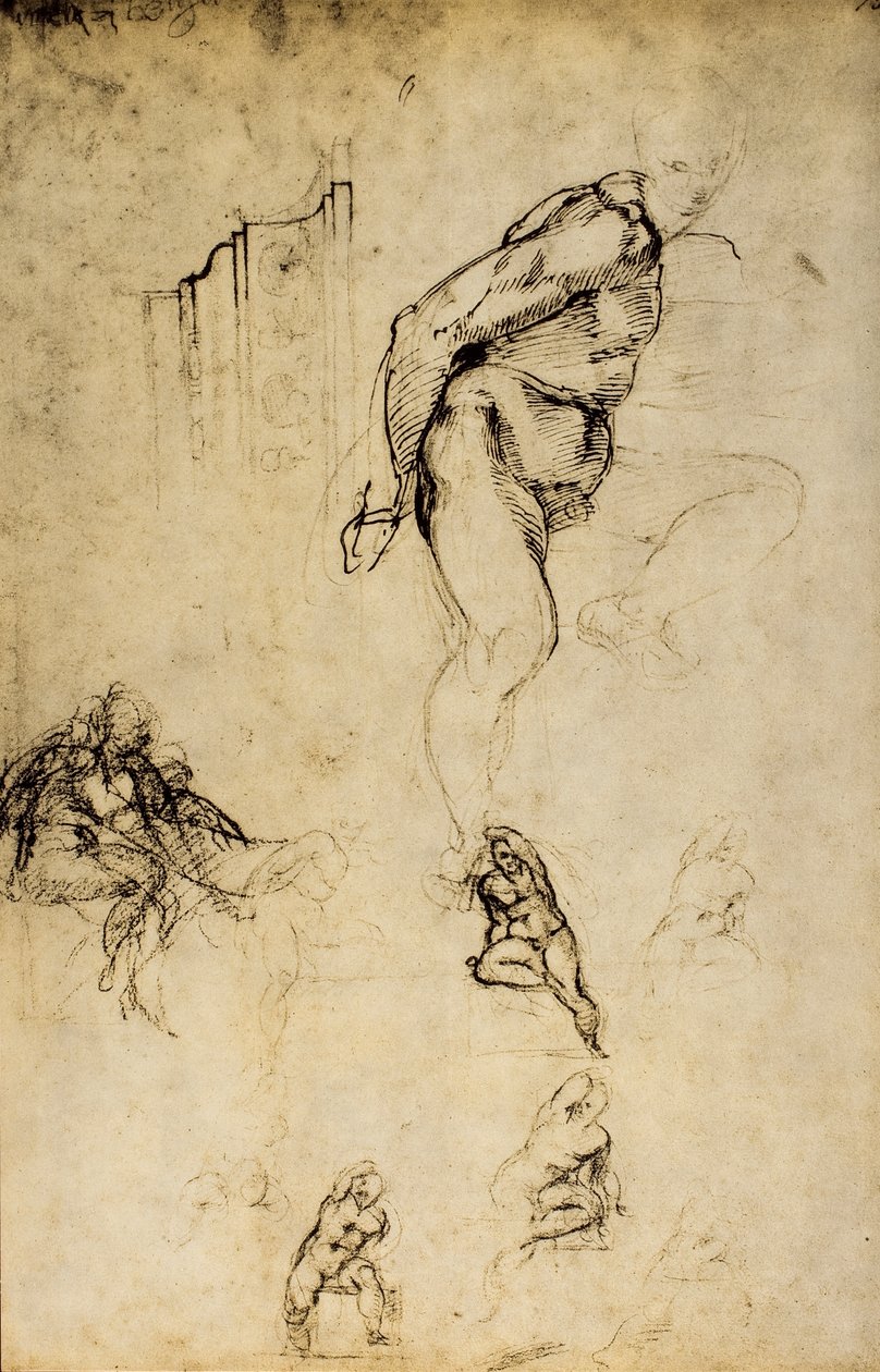 Studie af maskuline former, tegning af Michelangelo. Casa Buonarroti, Firenze af Michelangelo Buonarroti
