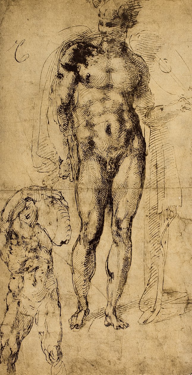 Undersøgelse af nøgenbilleder; tegning af Michelangelo. Louvre, Paris af Michelangelo Buonarroti