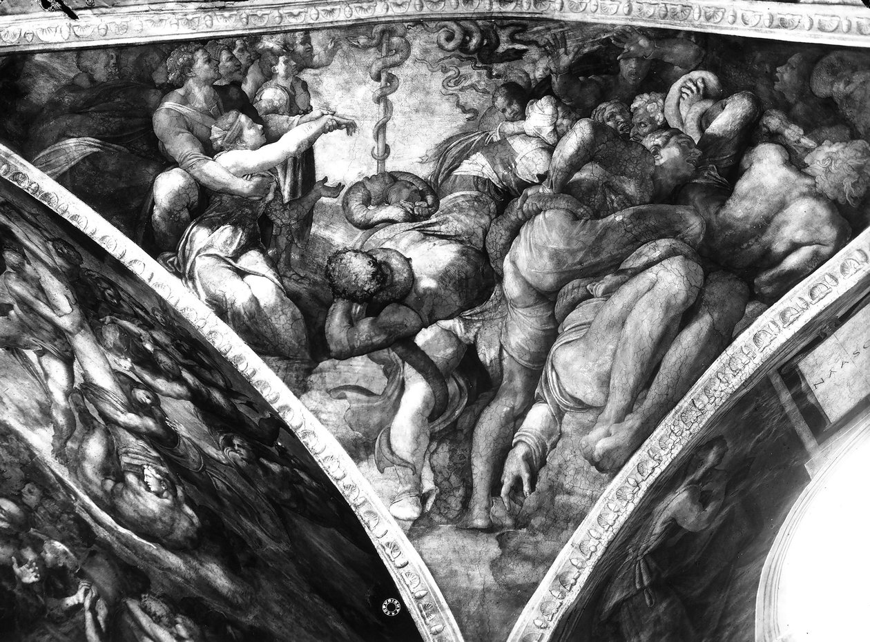 The Brazen Serpent, fra det sixtinske loft af Michelangelo Buonarroti