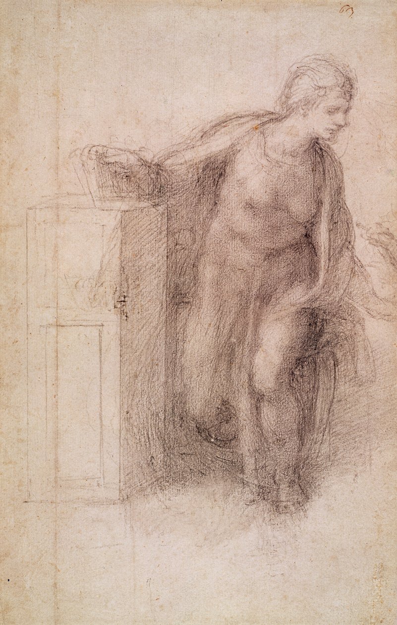 The Virgin Annunciate, ca. 1546 (sort kridt på papir) af Michelangelo Buonarroti