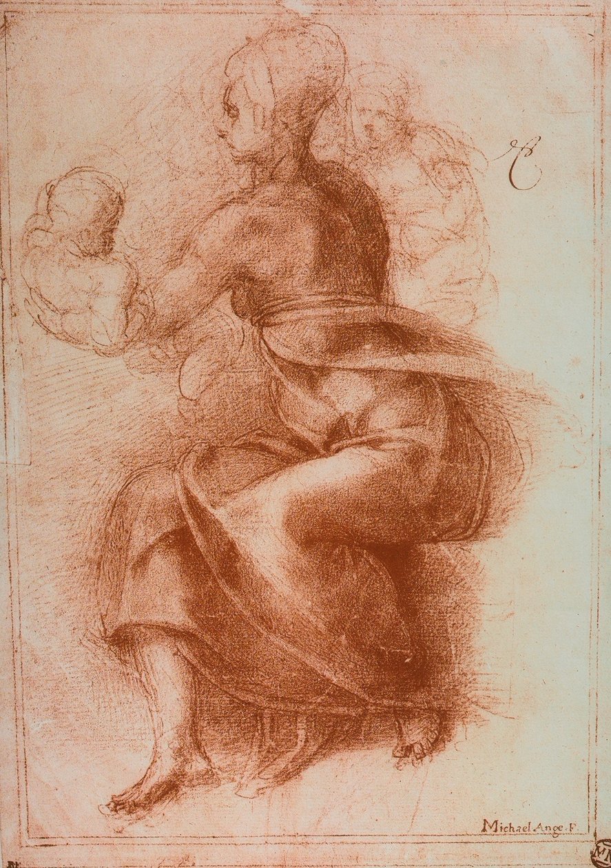 Jomfruen og barnet; tegning af Michelangelo. Louvre, Paris af Michelangelo Buonarroti
