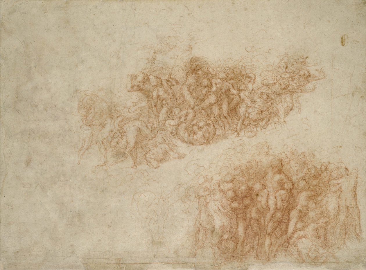 The Worship of the Brazen Serpent, ca. 1530 (rødt kridt på papir) af Michelangelo Buonarroti