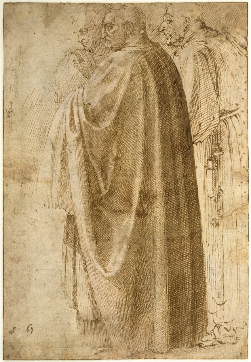 Tre stående mænd i brede kapper af Michelangelo Buonarroti
