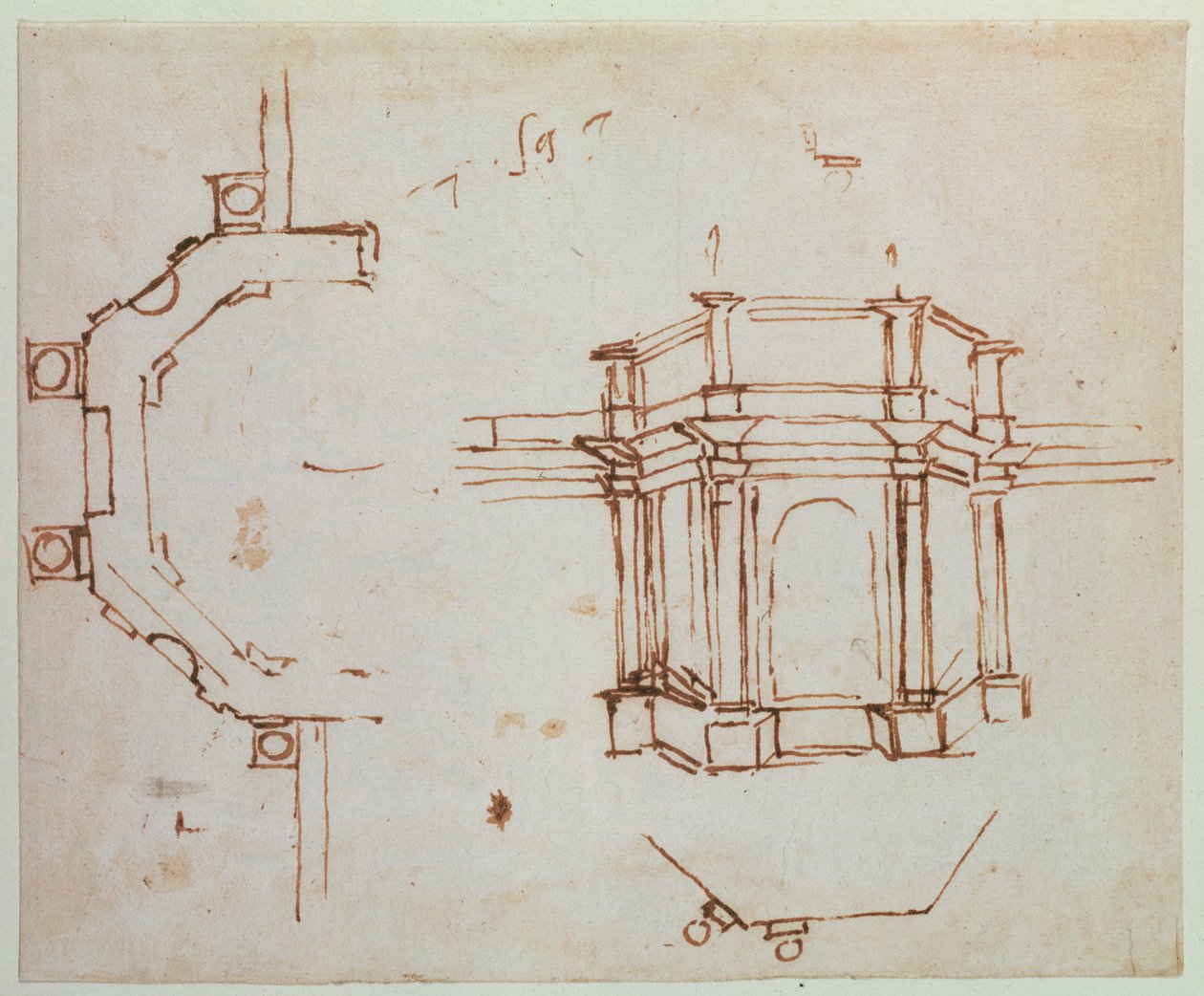 W.24r Arkitektonisk skitse (pen og blæk) af Michelangelo Buonarroti