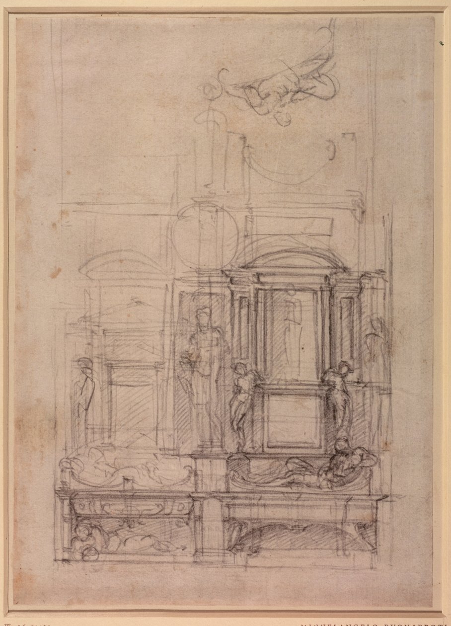 W.26r Design til Medici-kapellet i kirken San Lorenzo, Firenze (kul) af Michelangelo Buonarroti