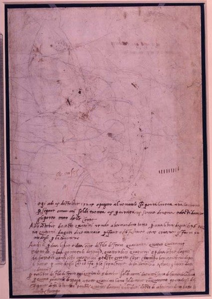 W.31 Side fra en skitsebog, med manuskript (blæk på papir) af Michelangelo Buonarroti