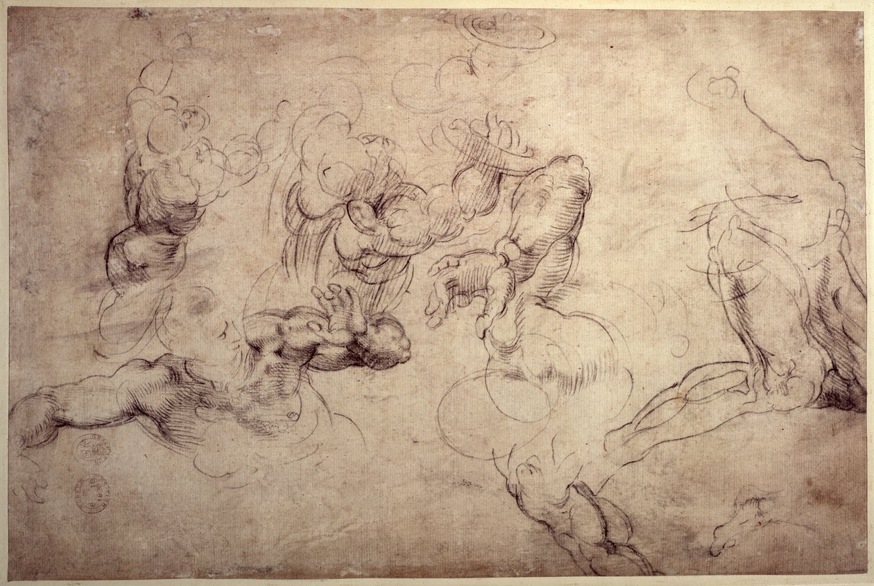 W.61v Studier af mandlige figurer af Michelangelo Buonarroti
