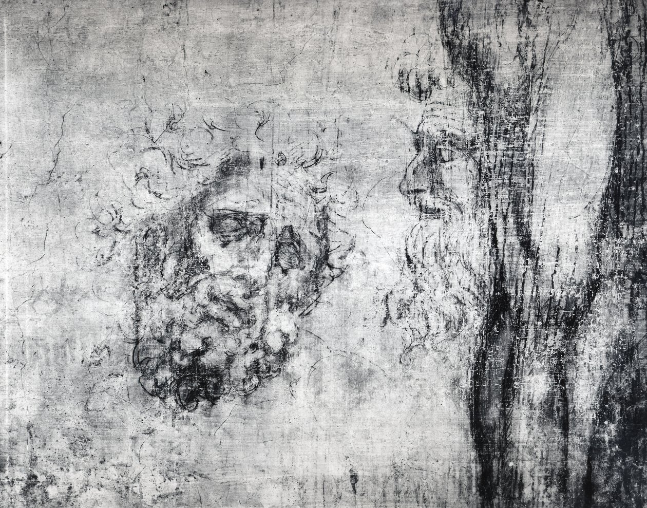 Vægtegning af to hoveder, ca. 1530 (kul på gips) af Michelangelo Buonarroti