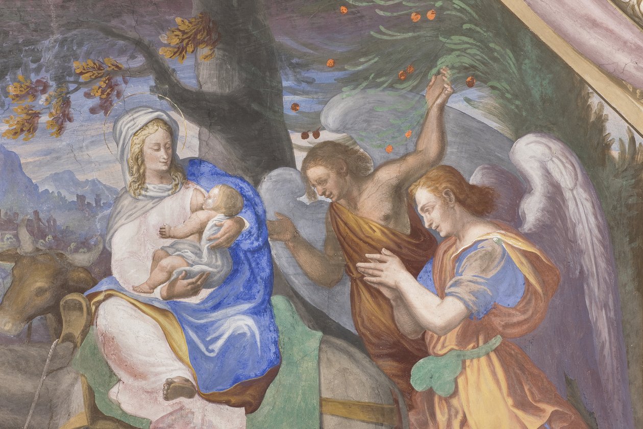 Scener fra Jomfru Marias liv, detalje på 3498750 af Michelangelo Carminati