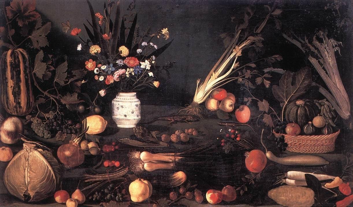 Stilleben med blomster og frugt af Michelangelo Merisi Caravaggio