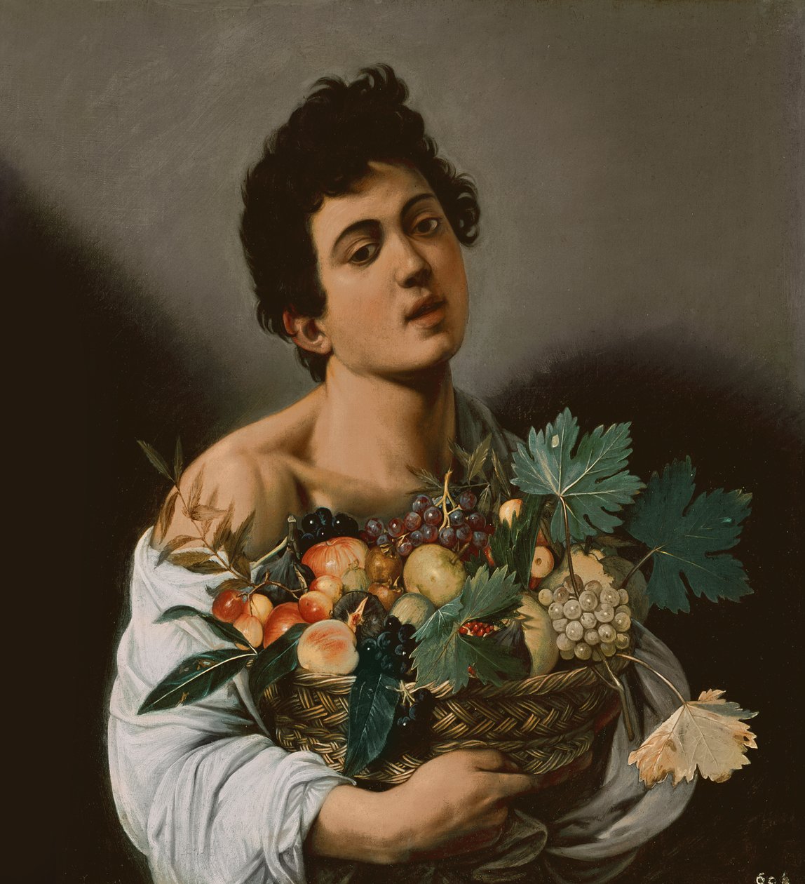 Ungdom med en frugtkurv, 1594 (detalje af 104940) af Michelangelo Merisi Caravaggio