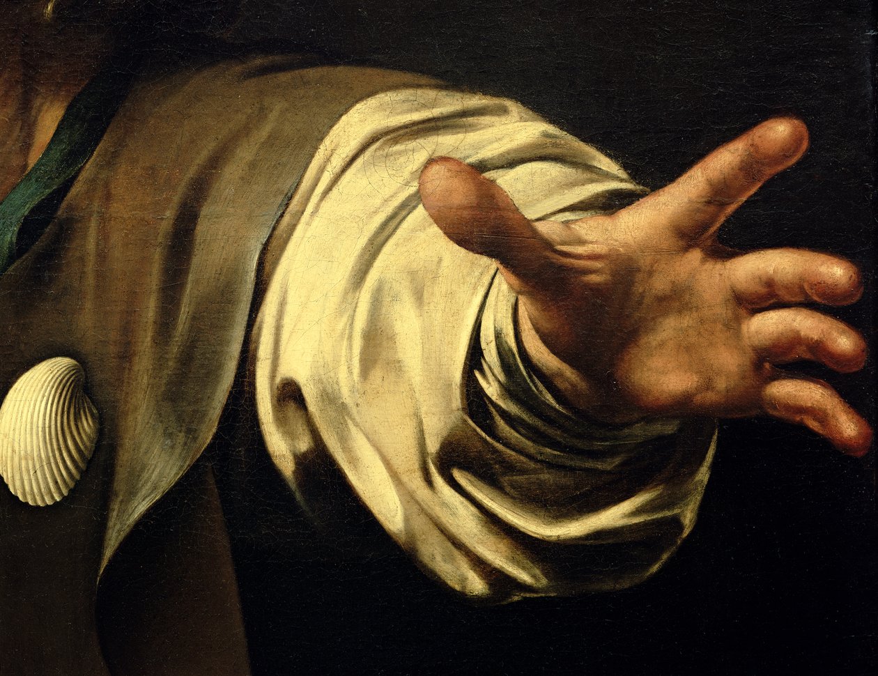 Nadveren i Emmaus, 1601 olie og tempera på lærred detalje fra 928 af Michelangelo Merisi Caravaggio