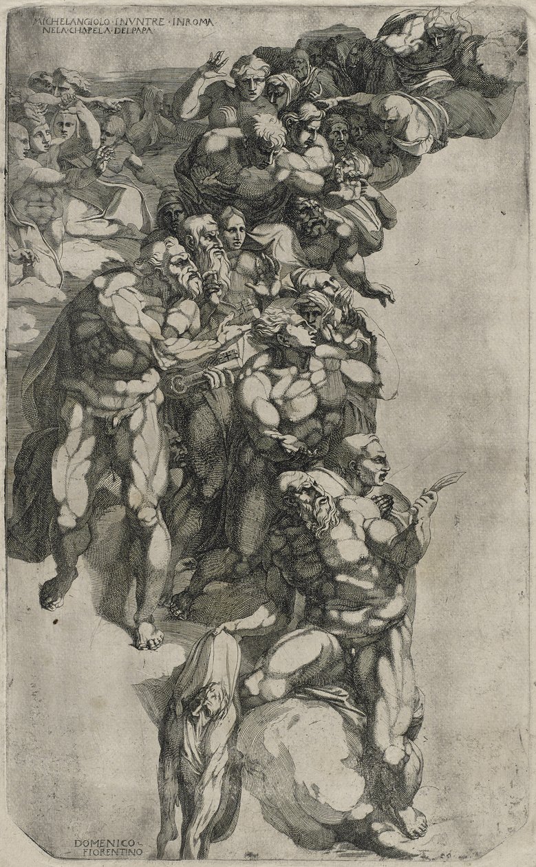 Gruppe fra Michelangelos Last Judgment, indgraveret af Domenico del Barbiere, 1540-50 af Michelangelo after Buonarroti
