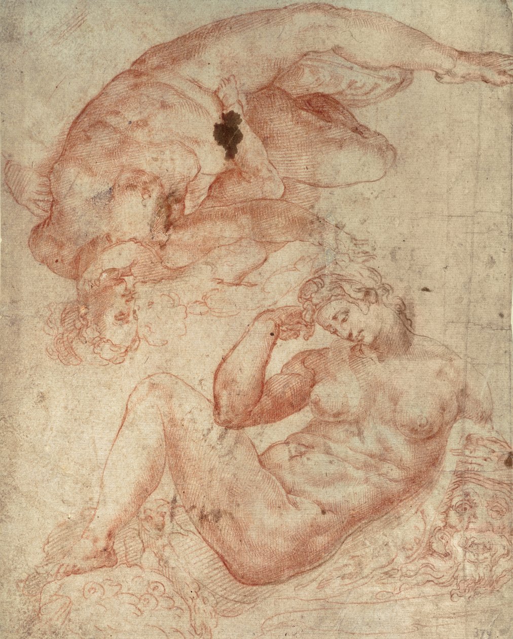 Studier af nøgenbilleder (rødt kridt på papir) af Michelangelo Buonarroti