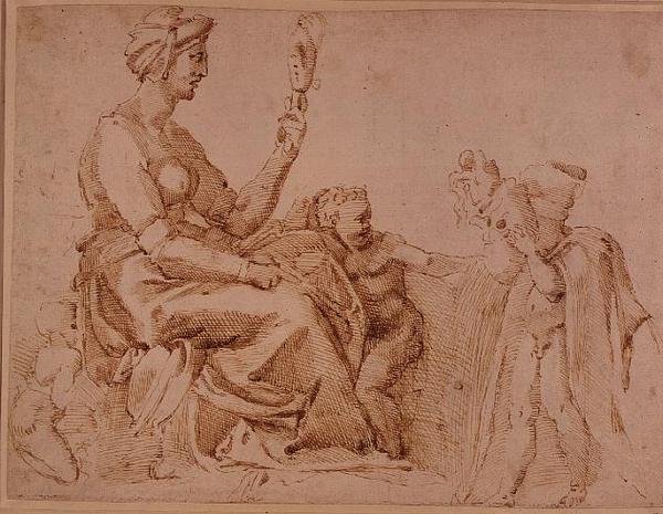 Study of Vanity (rødt kridt på papir) af Michelangelo Buonarroti