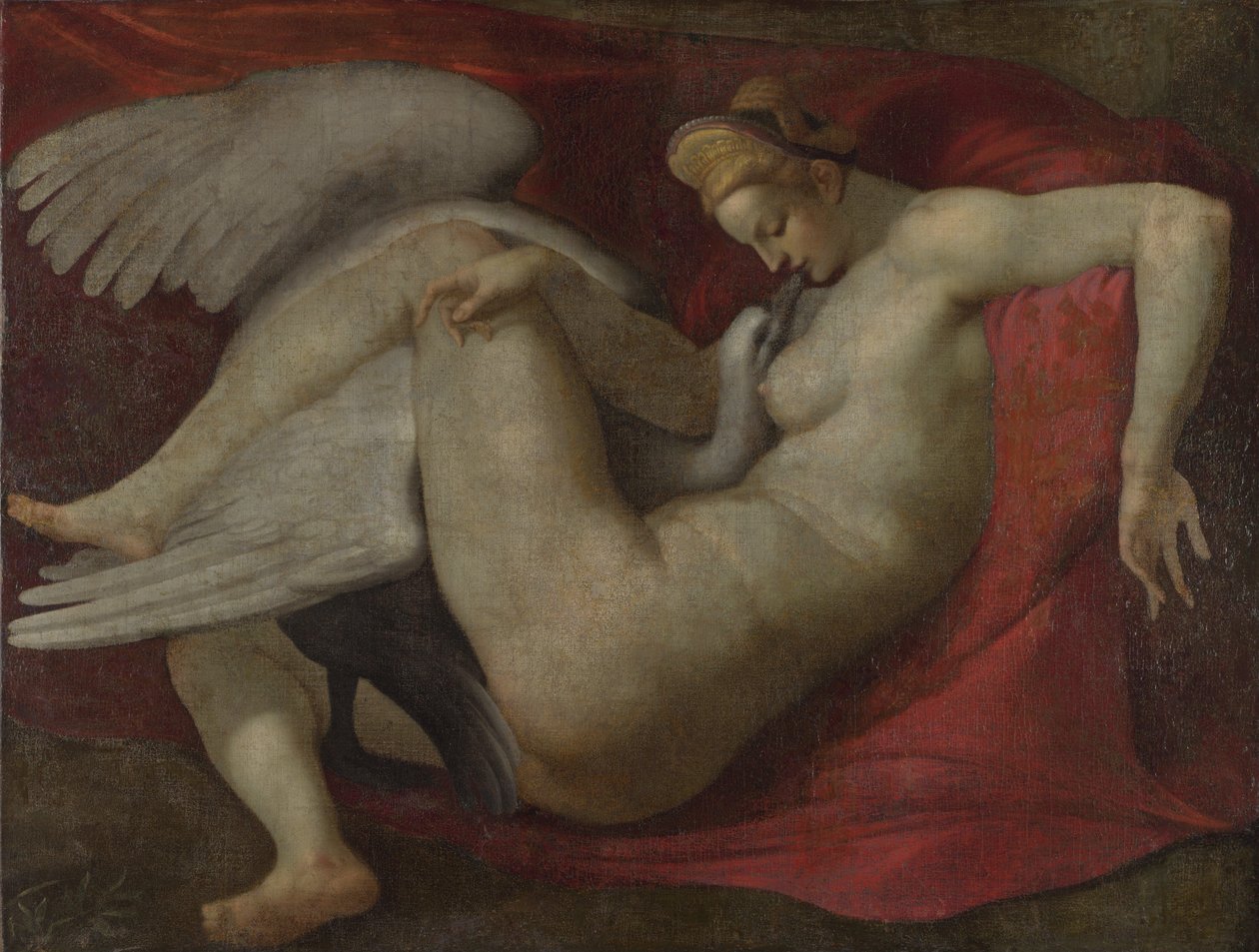 Leda og svanen, efter 1530 (olie på lærred) af Michelangelo (School of) Buonarroti