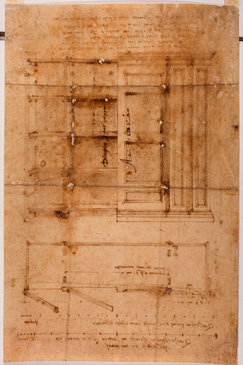 Tegning af skab af Michelangelo (after) Buonarroti