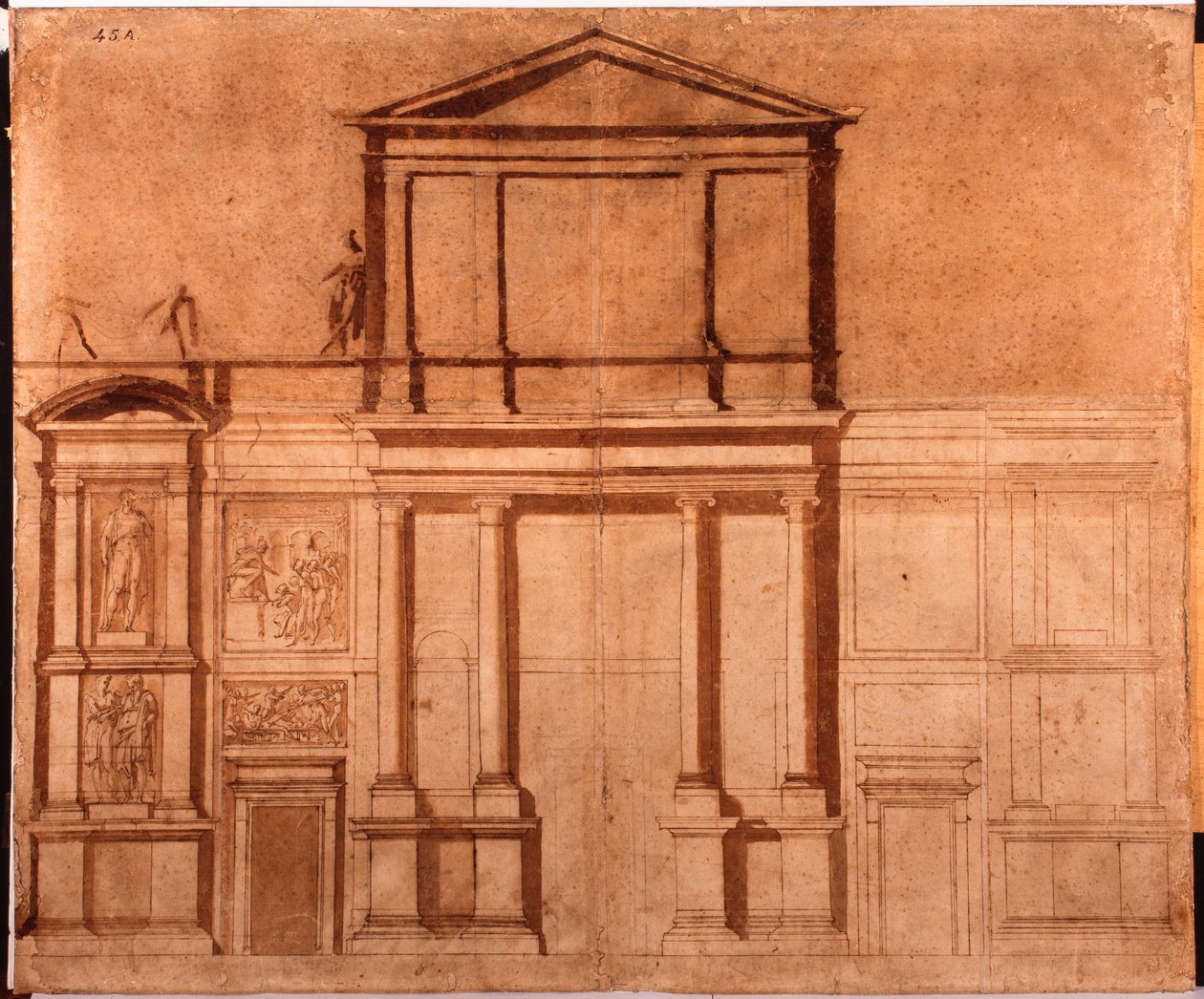 Tegning af San Lorenzos facade af Michelangelo (after) Buonarroti