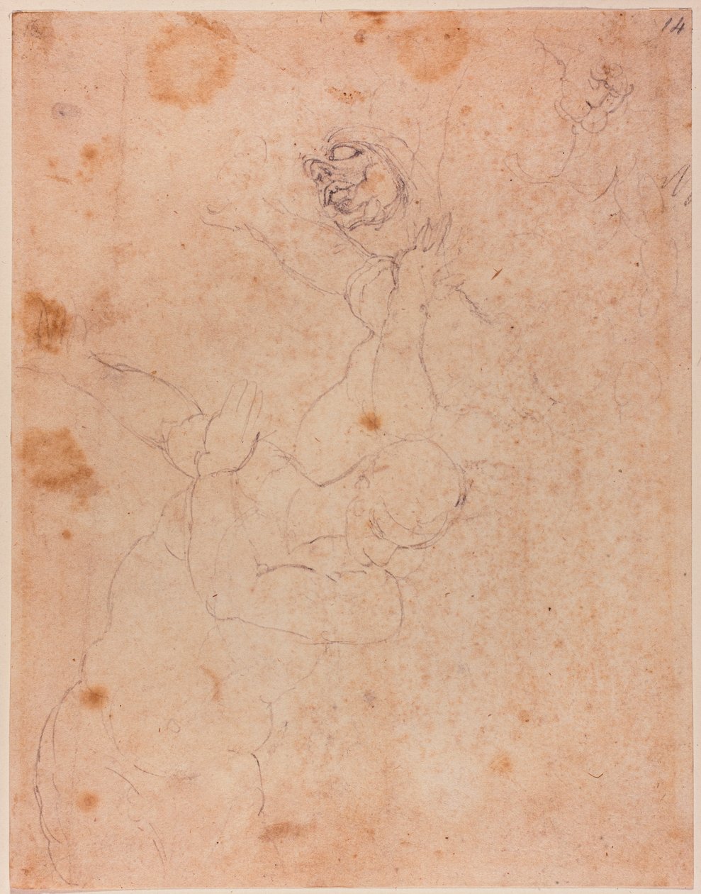 Figurstudier, delvist fra Uddrivelsen fra Paradis i Det Sixtinske Kapel af Michelangelo (after) Buonarroti