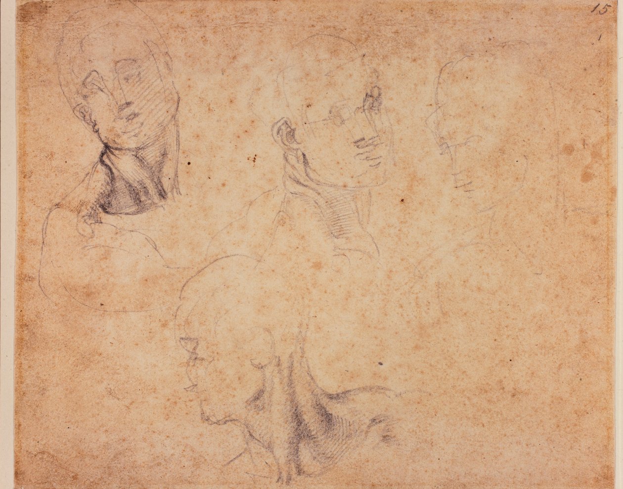 Fire studier af mandlige hoveder af Michelangelo (after) Buonarroti
