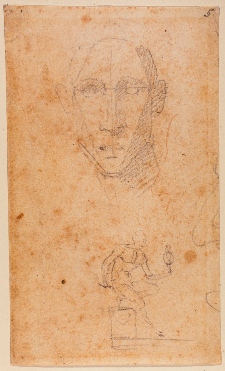 Hovedstudie og skitse af Diomedes med Palladius af Michelangelo (after) Buonarroti
