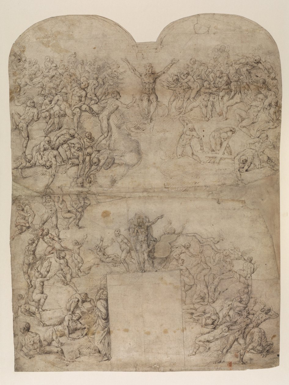 Sidste dom efter Michelangelo(?) (recto) (pen & blæk & kridt på papir) af Michelangelo (after) Buonarroti