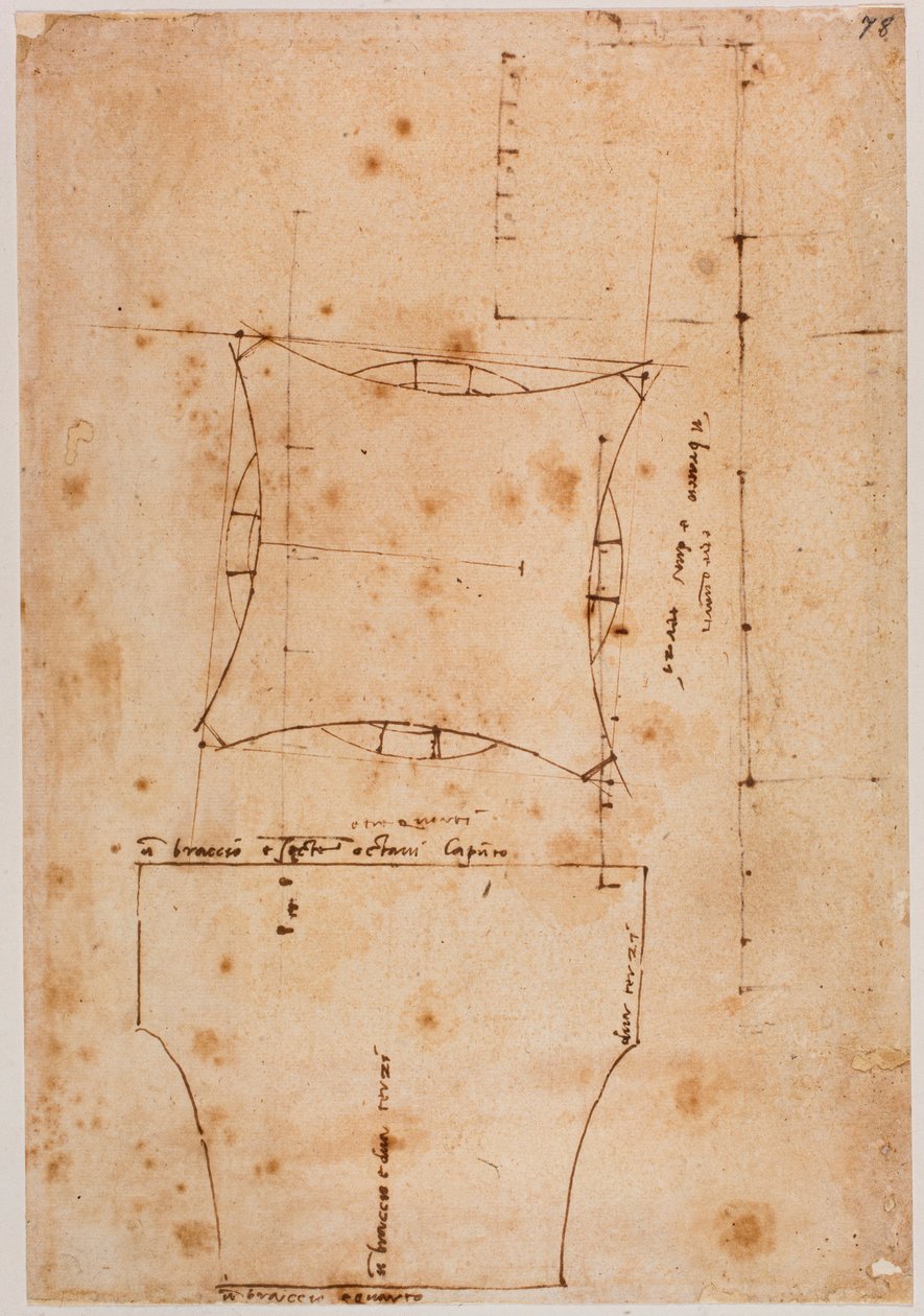 Hovedplan og opstalt, 16. århundrede (tegning) af Michelangelo (after) Buonarroti