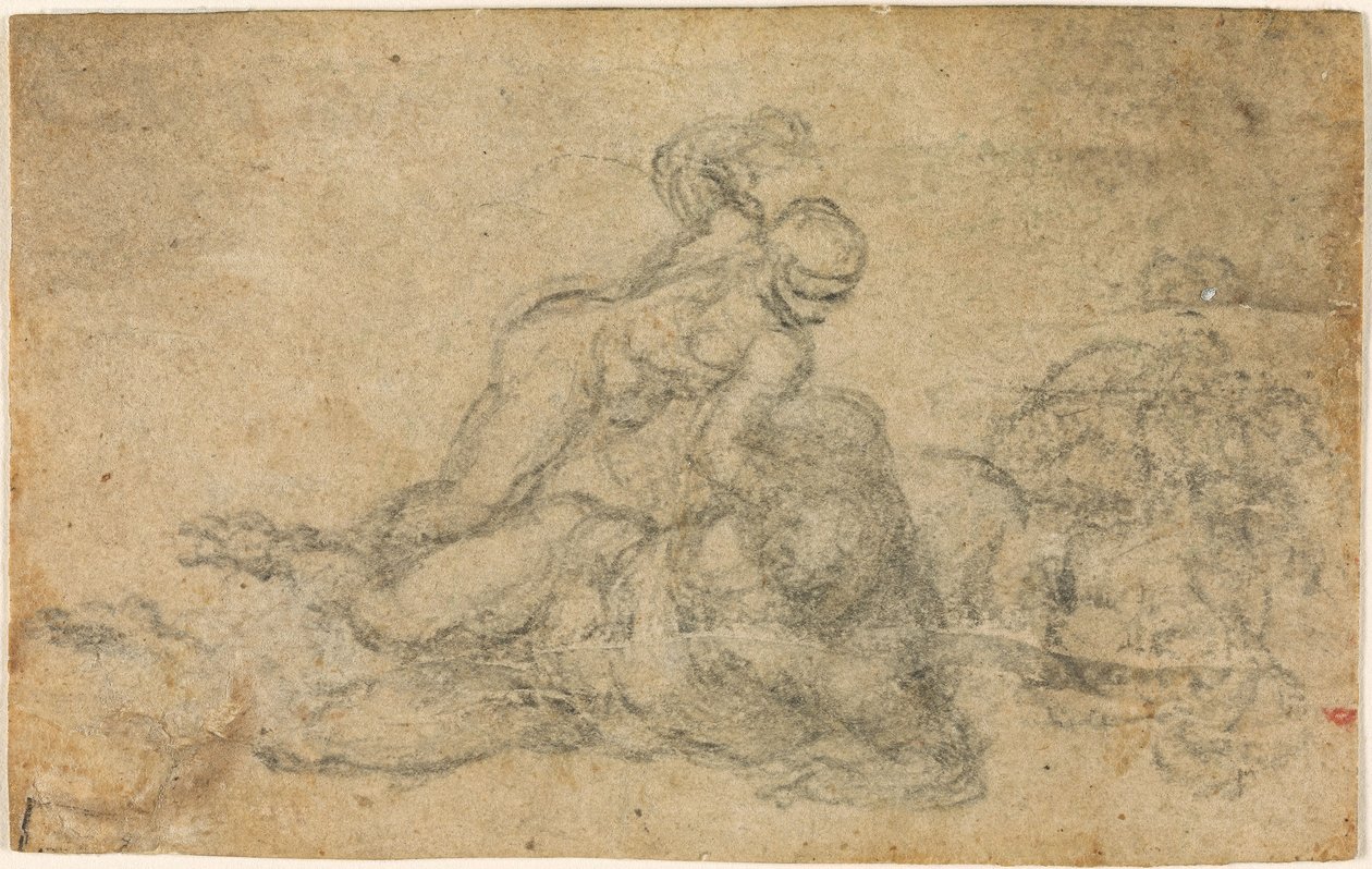 Michelangelo - David og Goliat. Verso linjerede arkitektoniske studier, ca. 1550-1556, I, 32a af Michelangelo