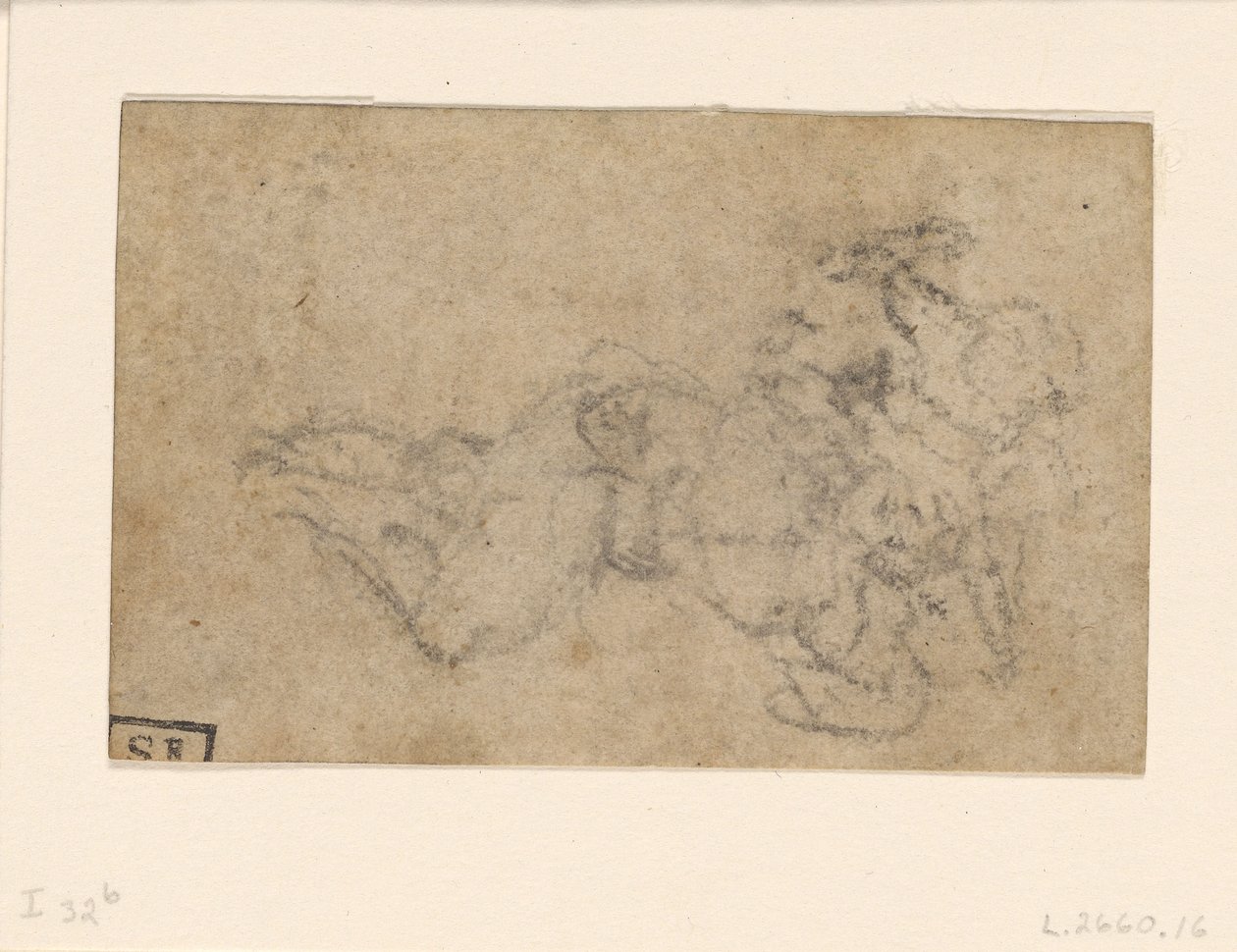 Michelangelo - David og Goliat. Verso-linierede arkitektoniske studier, ca. 1550-1556, I, 32b af Michelangelo
