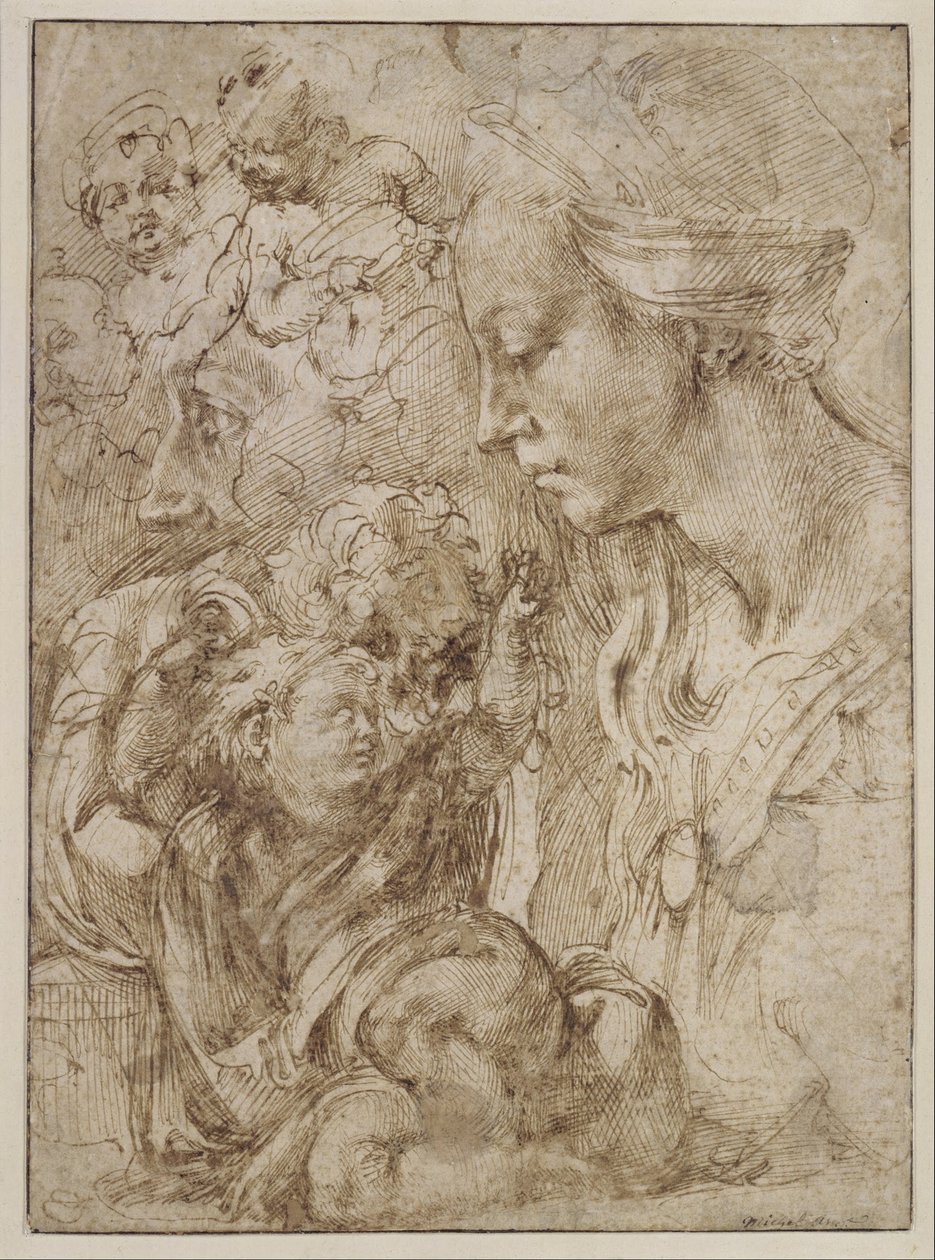 Studier for en hellig familie af Michelangelo